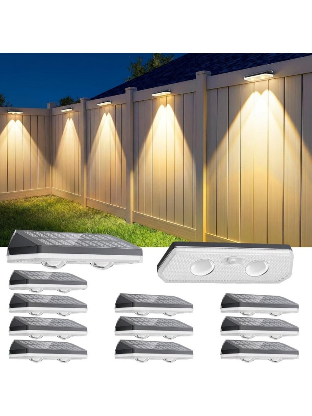 12 Pack Solar Fence Lights - 3CCT & RGB Color Changing, Waterproof LED Outdoor